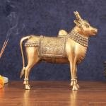 Brass Standing Nandi Statue | 16" x 15" x 4" | 9.3 kg | Golden Finish | Traditional Hindu Temple Bull Sculpture | Sacred Art | Jaipurio